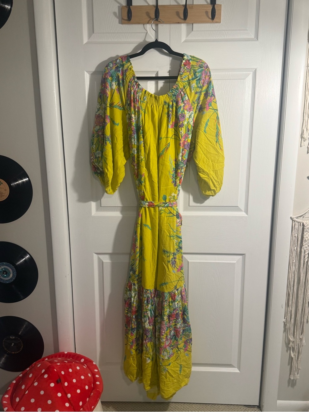 Anthropologie Off The Shoulder Bright Yellow Floral Maxi Dress